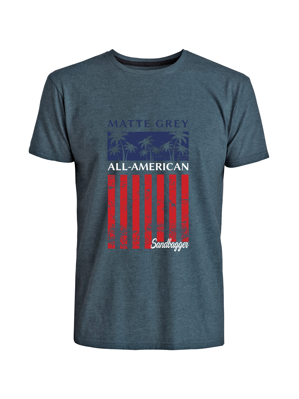 All American Sandbagger Palm Tee -  Navy Heather (Red/White)