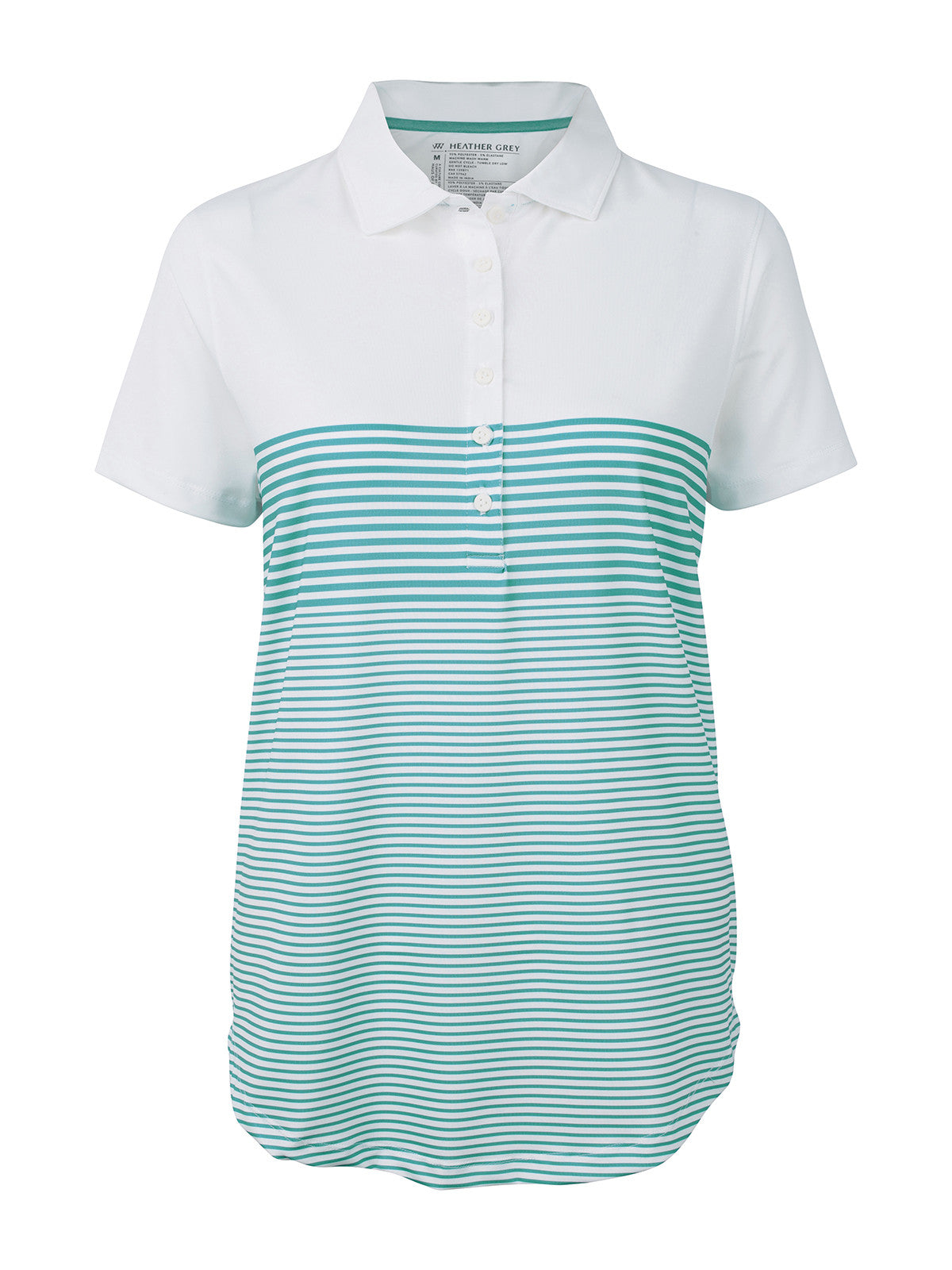 Heather Grey Women's Chelsea Striped Golf Polo in White / Sprig Leaf ...